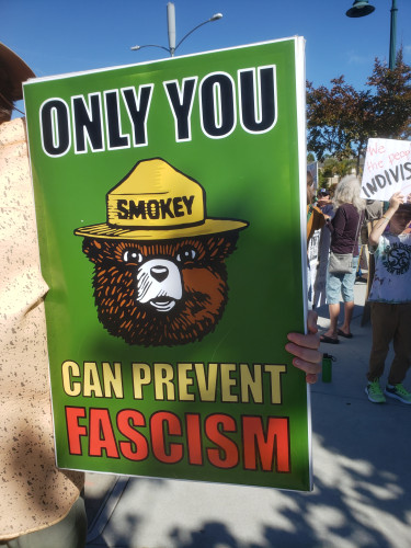 Smokey the Bear saying "Only You can Prevent Fascism"