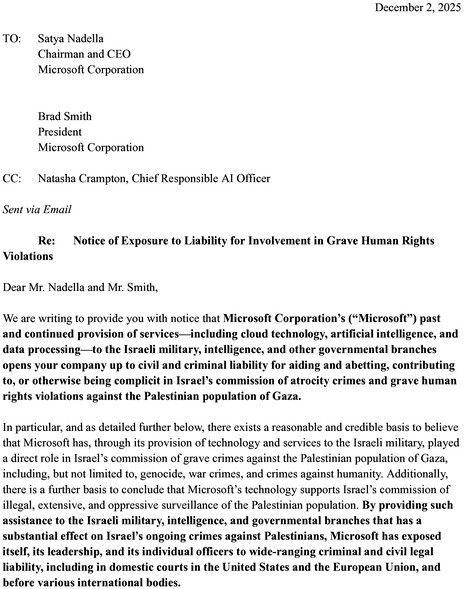 Microsoft’s Aiding of Israel’s Genocide Against Palestinians Exposes Company and its Leadership to Legal Liability