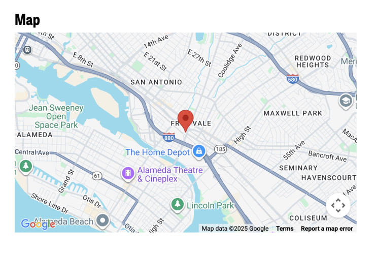 Map of event location - near Fruitvale Bart station