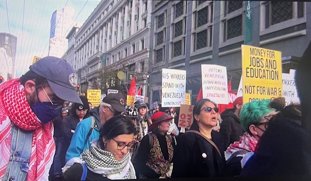 A rally and march was held in San Francisco on January 3, 2026 to protest the Trump attack on Venezuela an kidnapping of President Maduro...