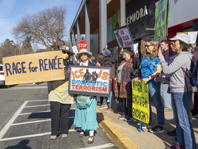 On a day of rage after the fatal shooting of legal observer Renee Good in Minneapolis, the Raging Grannies and The Wolves led a rally in ...