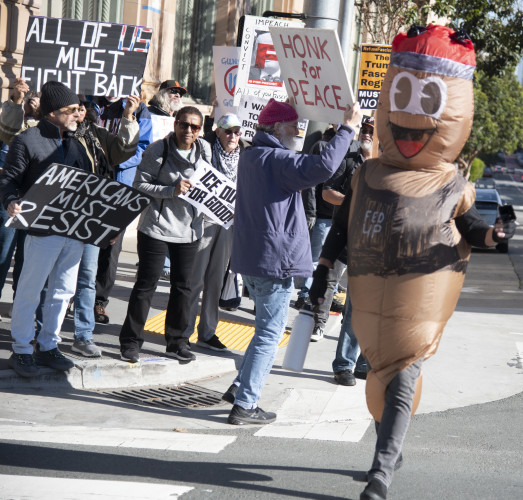 Jan 10 San Francisco. Large Tesla showroom is scene of ICE protest.