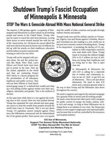 Shutdown Trump’s Fascist Occupation of Minneapolis & Minnesota & STOP the Wars & Genocide