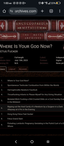Fetus Fucker song titles are gross