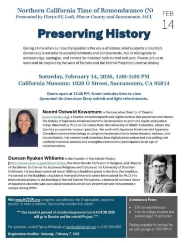 Saturday 2/14: Northern CA Time of Remembrance - EO 9066 Japanese-Americans Incarcerations WWII