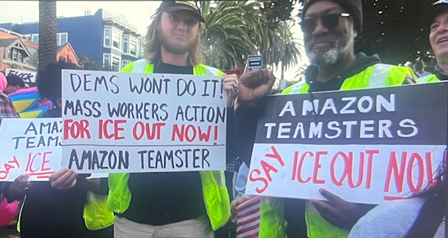 A contingent of Amazon Teamsters joined the rally and march.