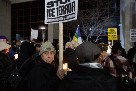 A candlelight vigil was held for Renee Good, murdered by ICE, at ICE headquarters in Fresno January 8.