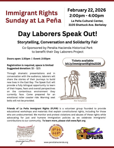 Flyer in English with white background describing the event Day Laborers Speak Out
