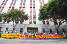 Banners, speeches and music as Justice for Guillermo campaign rallies at 639 Sansome St. (ICE)