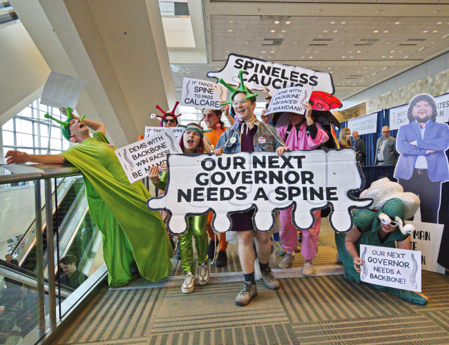 The figurative encountered the literal as spineless organisms slithered along the Convention floor and made their demands