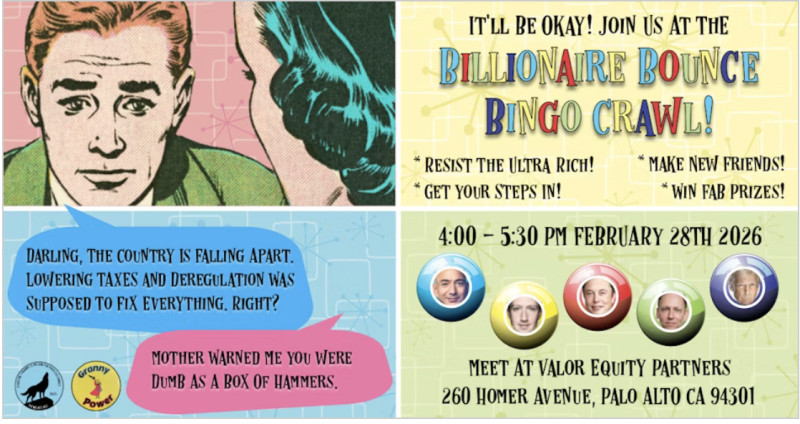 Start the crawl in the plaza in front of Valor Equity Partners 
260 Homer Ave.
Palo Alto