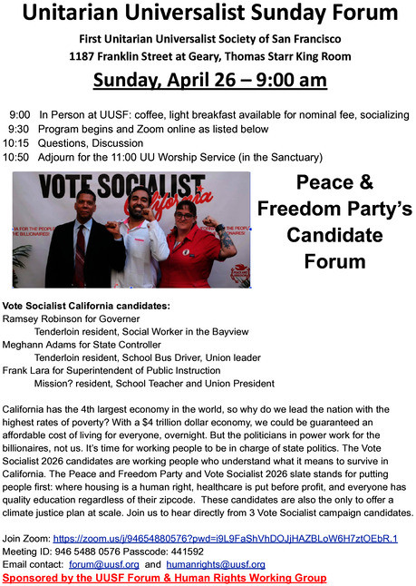 Peace & Freedom Party Candidate Forum