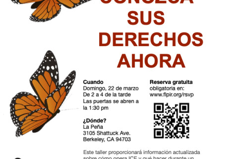 Flyer en espanol con tres mariposas, describiendo el evento que se va a realizar en el Centro Cultural la Peña