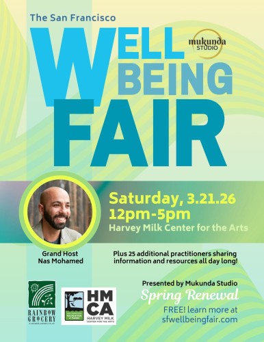 Postcard image with the Well-being Fair graphic with information and image of Grand Host, Nas Mohamed