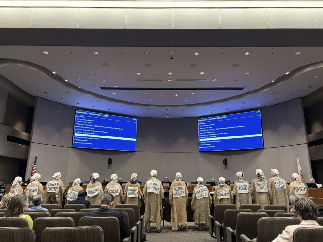 Climate Lementors at the CalPERS meeting. Photo courtesy of Third Act Sacramento.