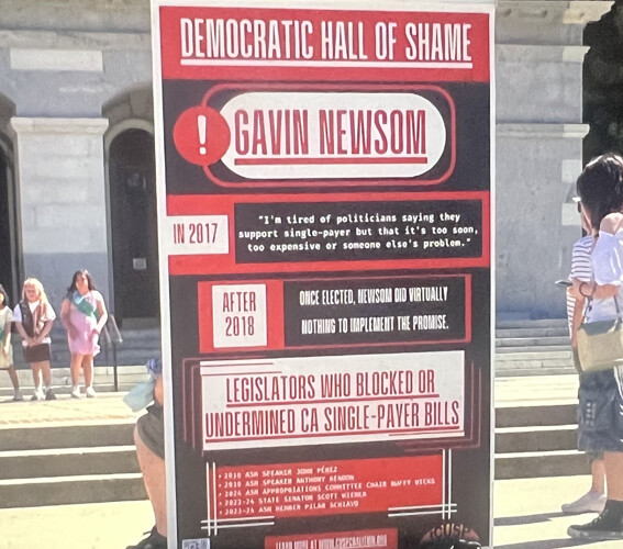 A statewide rally for single payer healthcare was held in San Francisoc on March 20, 2026 and teachers, an actor and nurse spoke out.