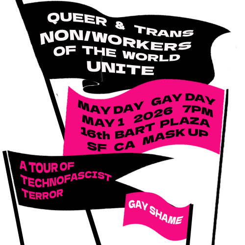 a vector graphic of black & pink flags; text in post