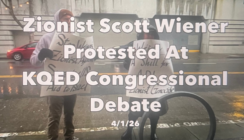 A protest was held against Zionist San Francisco State Senator Scott Wiener who is running for Nancy Pelosi's seat and was participating ...
