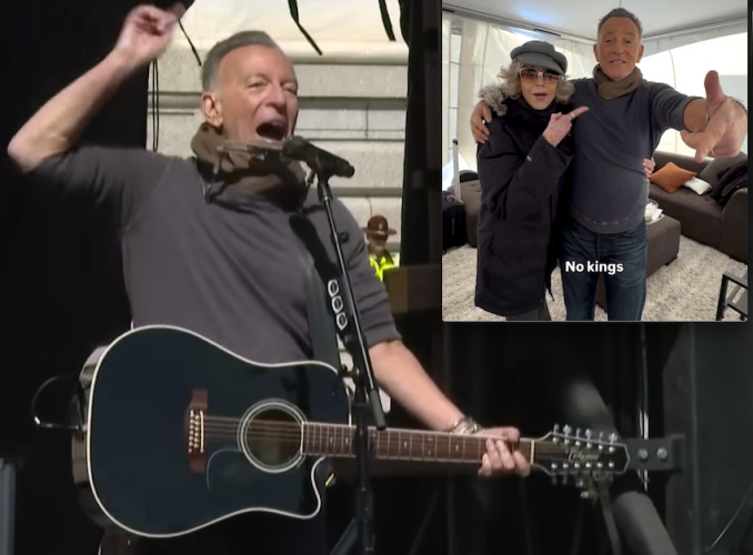 Bruce Springsteen and Jane Fonda at the 3/28/2026 No Kings rally in Minneapolis.