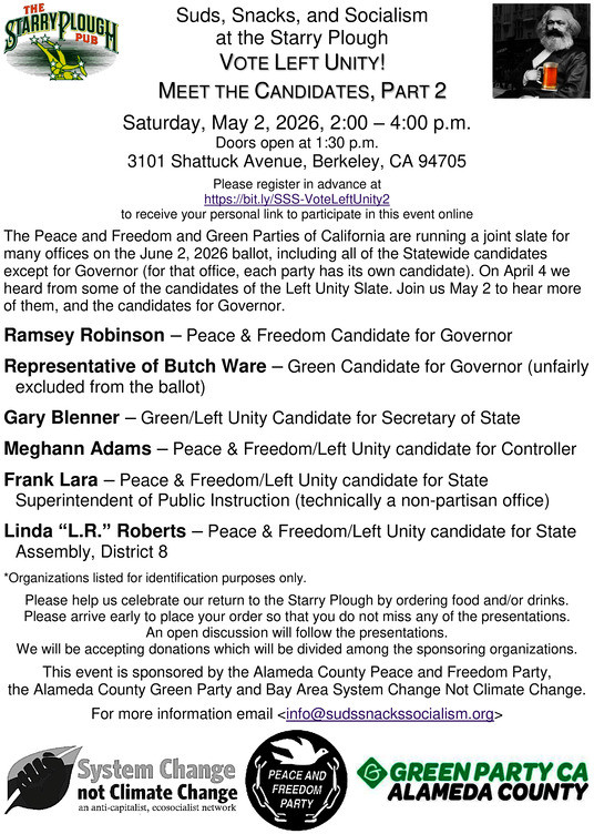 The flyer has the same text as above. Images are logos of the Starry Plough and the sponsoring groups