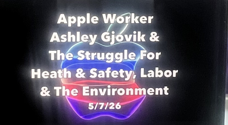 Apple health and safety whistleblower and environmentalist Ashley Gjovik spoke in San Jose about her struggle at Apple to protect her hea...