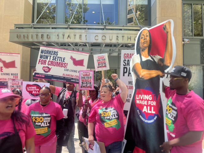 Rally In Front Of Federal Court House Where Musk Altman Trial Was Held
