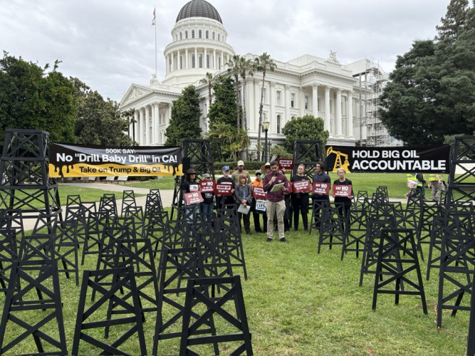 Oil field at Capitol for press conference on April 20, 2026. Photo by Dan Bacher.