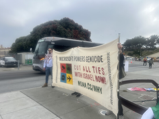 A protest was held at the annual Microsoft conference and activists and former workers talked about how MS was profiting from the genocid...