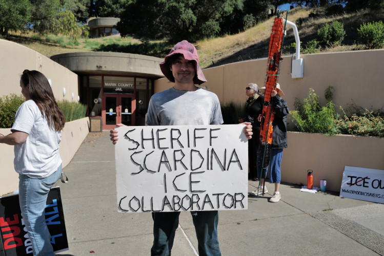 Protesters outside the Marin County Jail calling for “ICE Out of Marin” charged Sheriff Jamie Scardina with complicity for continuing to ...
