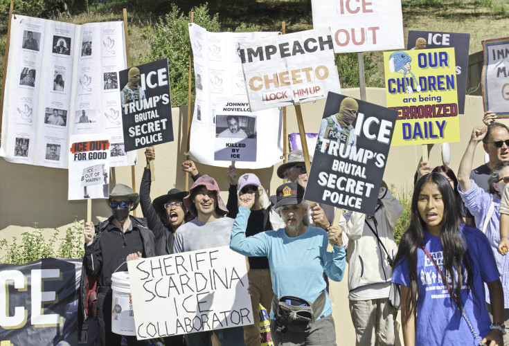 Large Mill Valley protest against ICE financing Citizens Bank followed up next day with action at Marin County Jail