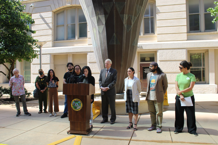 Press Conference in front of Sacramento City Hall. Photo by Dan Bacher.