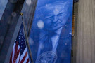 The face of evil on the exterior wall of the Department of Justice building in Washington, D.C.
