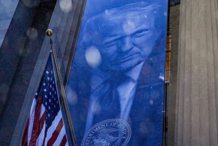The face of evil on the exterior wall of the Department of Justice building in Washington, D.C.