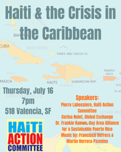 Map of the Caribbean with event title and list of speakers & musicians