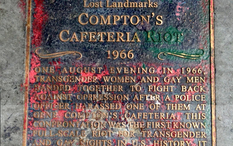 the plaque at turk & taylor commemorating the compton's cafeteria riot