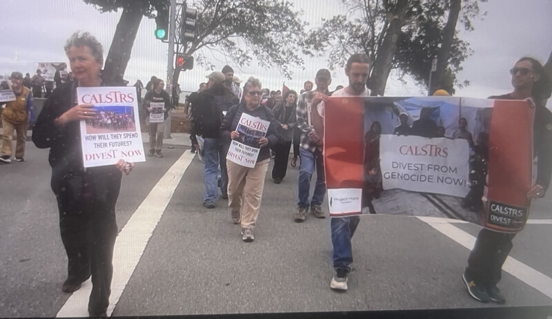 California teachers from throughout the state rallied and spoke out at the meeting of the board of directors of CalSTIRS to demand that i...
