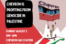 Poster with logistical information for Chevron Boycott for Palestine