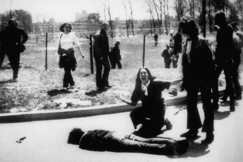 Kent State Massacre: Mary Ann Vecchio kneeling over the body of Jeffrey Miller minutes after he was fatally shot by the Ohio National Gua...