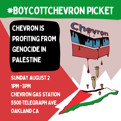 Poster with logistical information for Chevron Boycott for Palestine