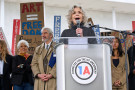 Reportedly, "Jane Fonda, center, speaks alongside, from left, singer Maggie Rogers, actor Sam Waterston, poet Rupi Kaur and actor Billy P...