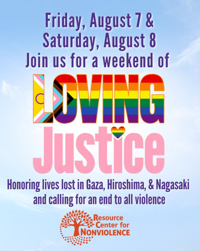 Rainbow Loving Justice Logo with weekend description