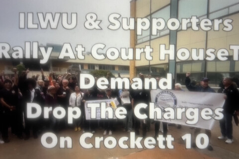 Supporters of the Crockett 10 who were arrested at the C&amp;H Crockett picket line on July 21, 2026 rallied at the Richmond Superior Cou...
