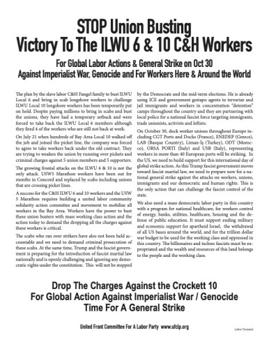 Mass Action To Bust The Union Busters! Drop The Charges & Global Strike On Oct 30