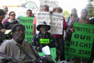 2008 photo of some California Hotel tenants protesting against their evictions by the Oakland Community Housing, INC., a non profit housi...