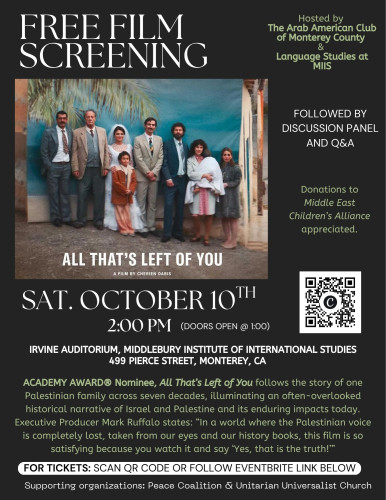 Flyer for Film Screening of ALL THAT'S LEFT OF YOU, followed by Panel Discussion and Q+A