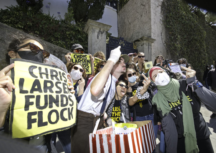 As part of nationwide anti-Flock protests, Sunrise Movement Action in  SF’s ritzyist streets sends clear message to billionaire Flock inv...