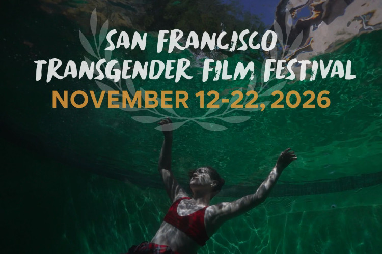 SFTFF flyer with laurels in front of film still of person floating at the bottom of a green hued pool