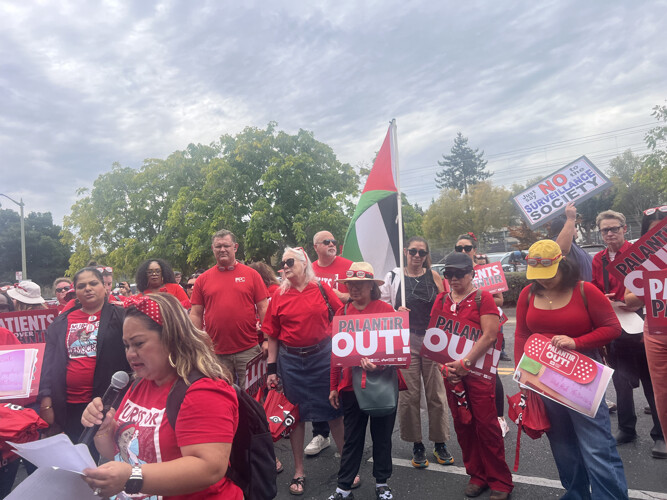 CNA President Michelle Gutierrez Vo, RN Speaking At Palantir Rally