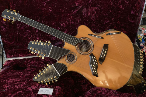 The fantastic handmade Pikasso guitar for the great jazz guitarist Pat Metheny, built by luthier/guitar builder Linda Manzer.