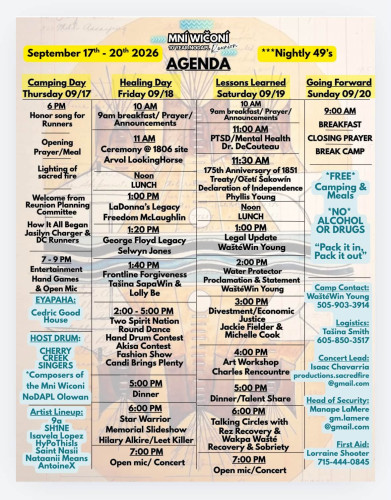 Schedule for the ten year reunion of the movement to protect the water.